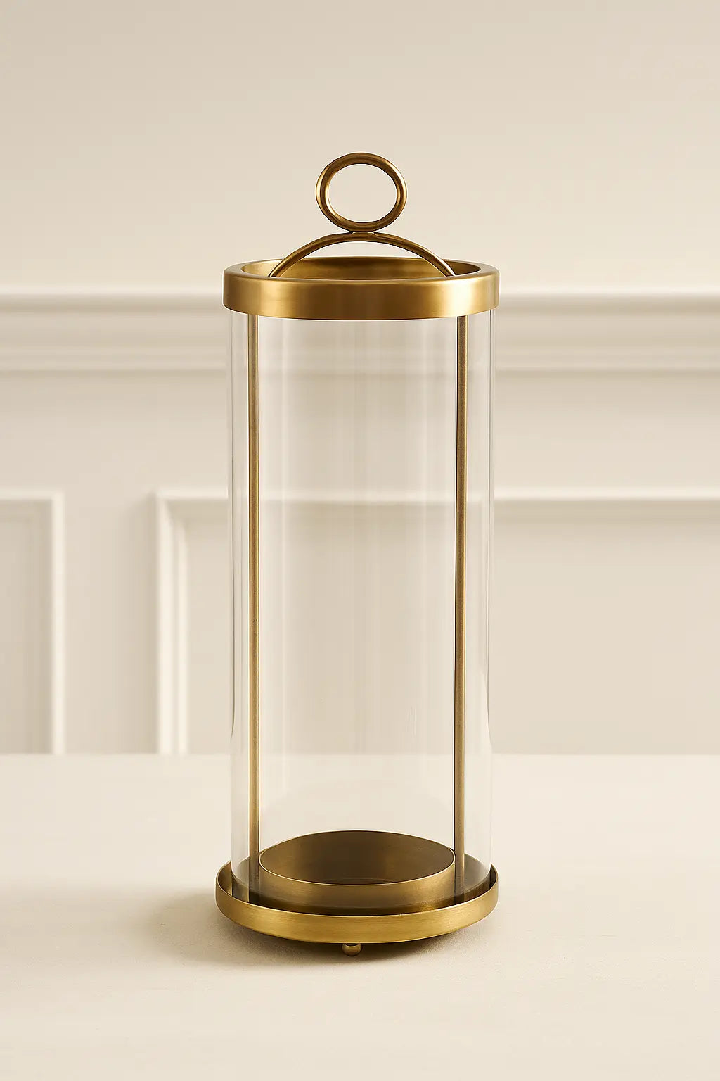 Orbit Hurricane Candle Holder — Antique Brass Finish