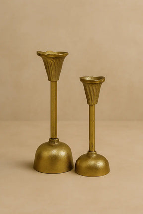 Bloom Fluted Taper Candle Holder — Antique Brass Finish