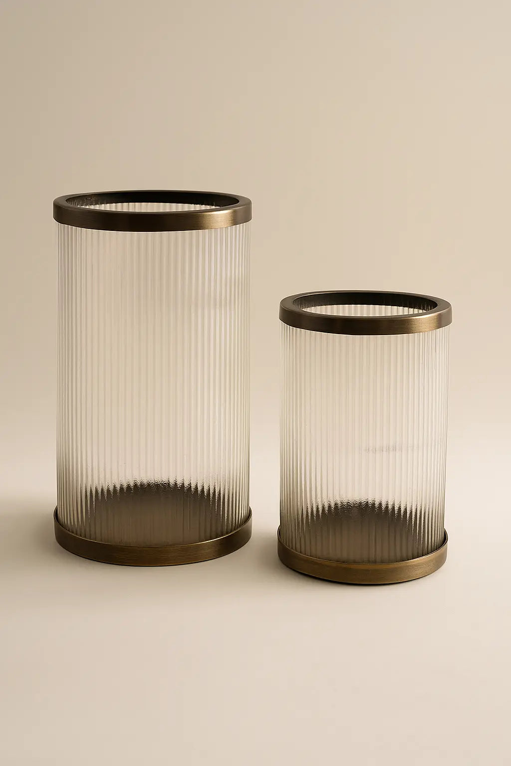 Vetra Ribbed Hurricane Candle Holder — Antique Brass Finish