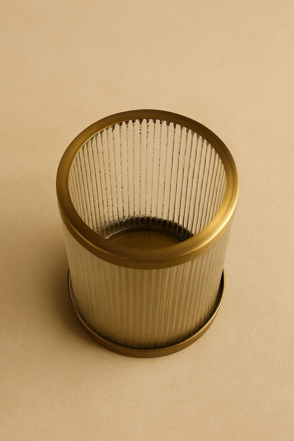 Vetra Ribbed Hurricane Candle Holder — Antique Brass Finish