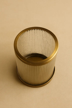 Vetra Ribbed Hurricane Candle Holder — Antique Brass Finish