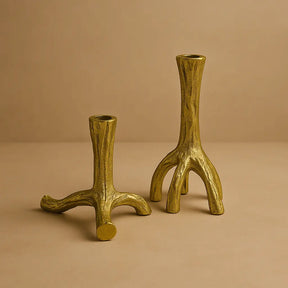 Rooted Taper Candle Holder — Gold Finish