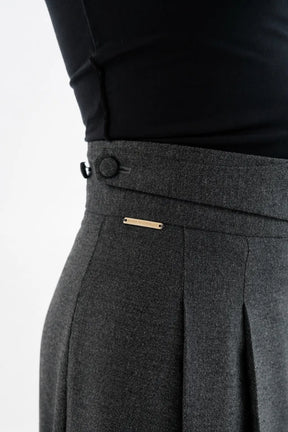 High-Waisted Pleated Wide-Leg Tailored Trousers