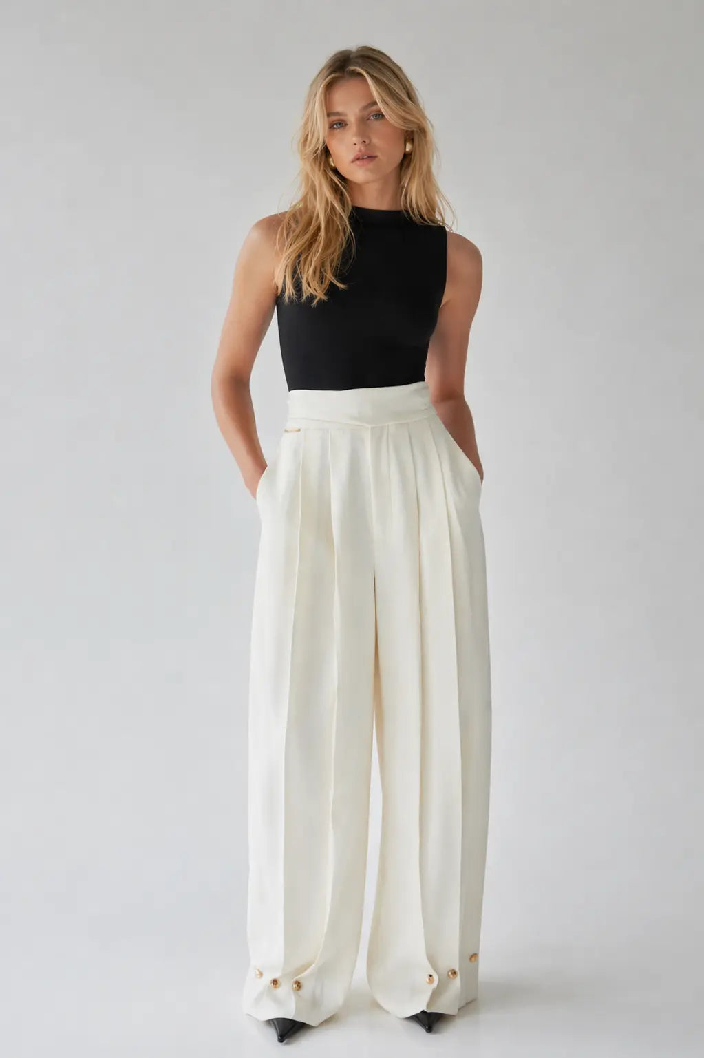 High-Waist Pleated Wide-Leg Pants