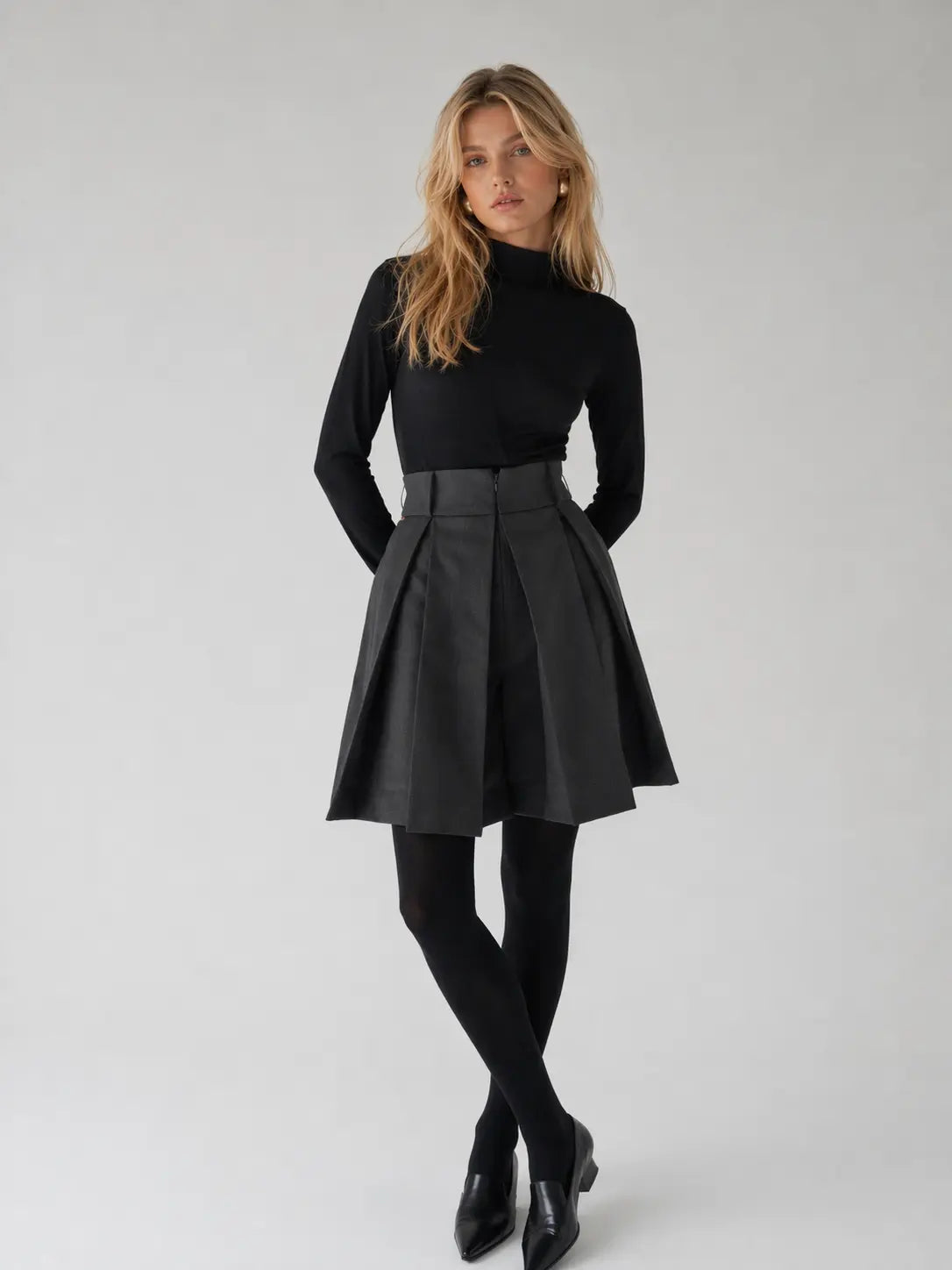 High-Waisted Structured Pleated Tailored Shorts