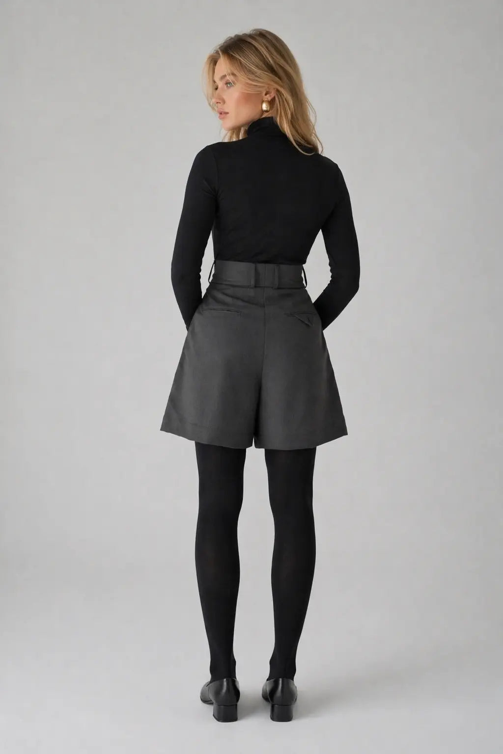High-Waisted Structured Pleated Tailored Shorts