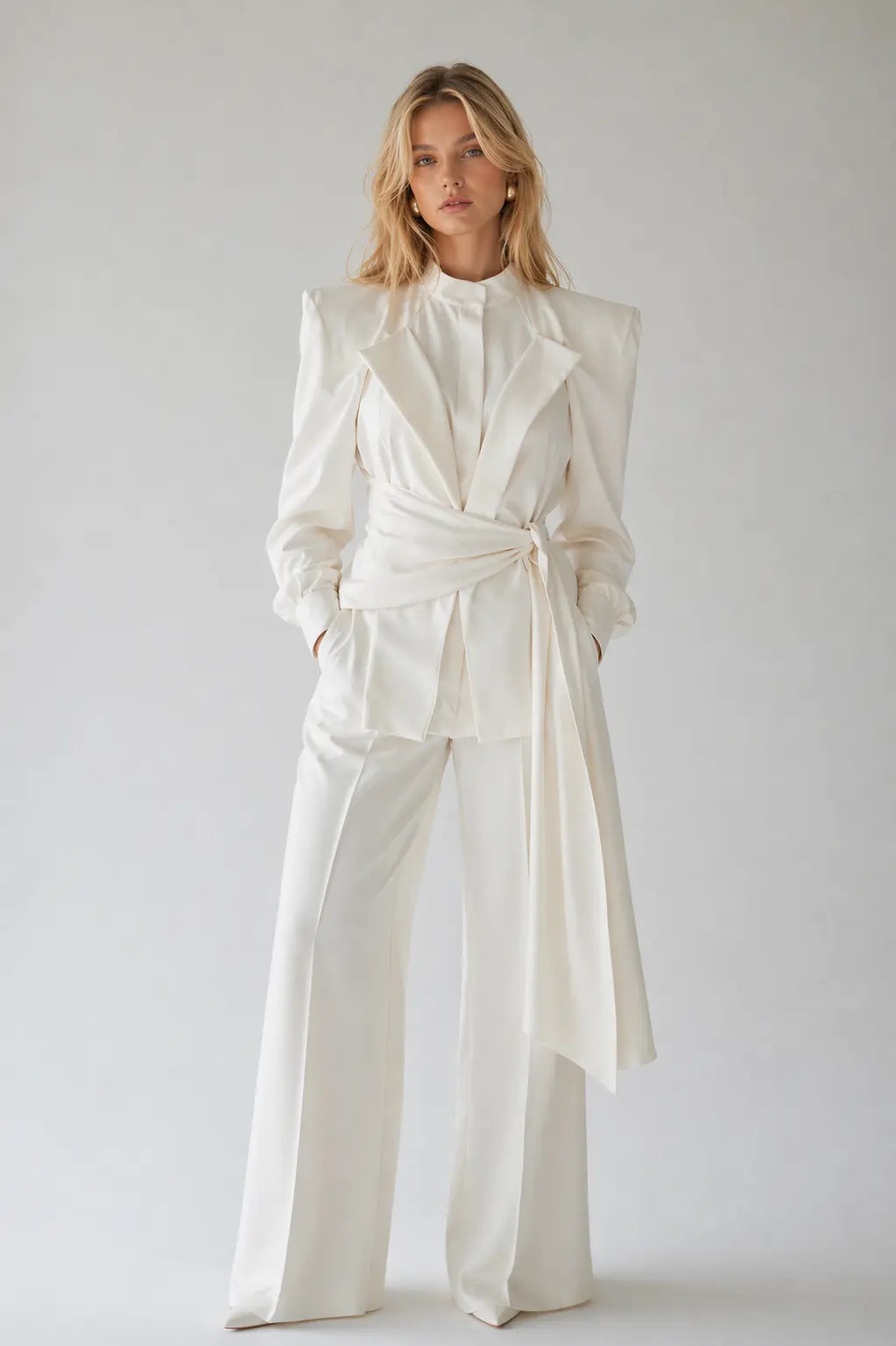 Tailored Set with Belted Fitted Blazer