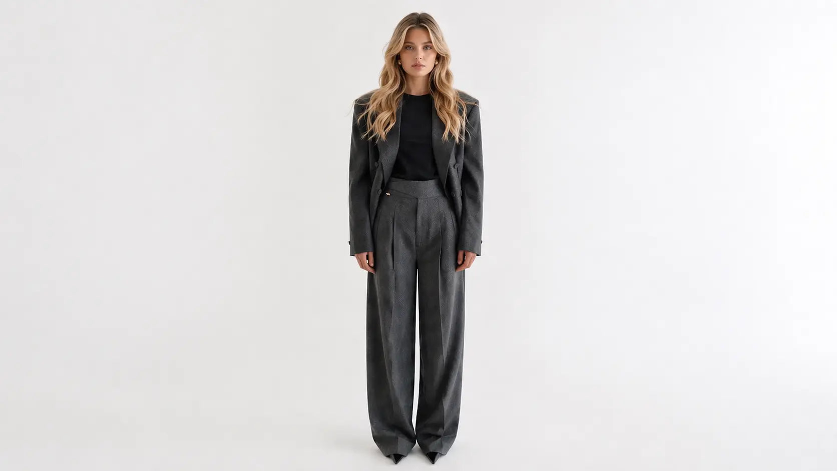 High-Waisted Pleated Wide-Leg Tailored Trousers