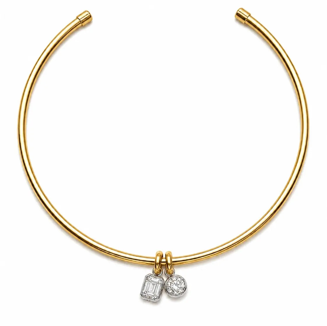 RC Gold Cuff with Oval and Emerald cut Charms