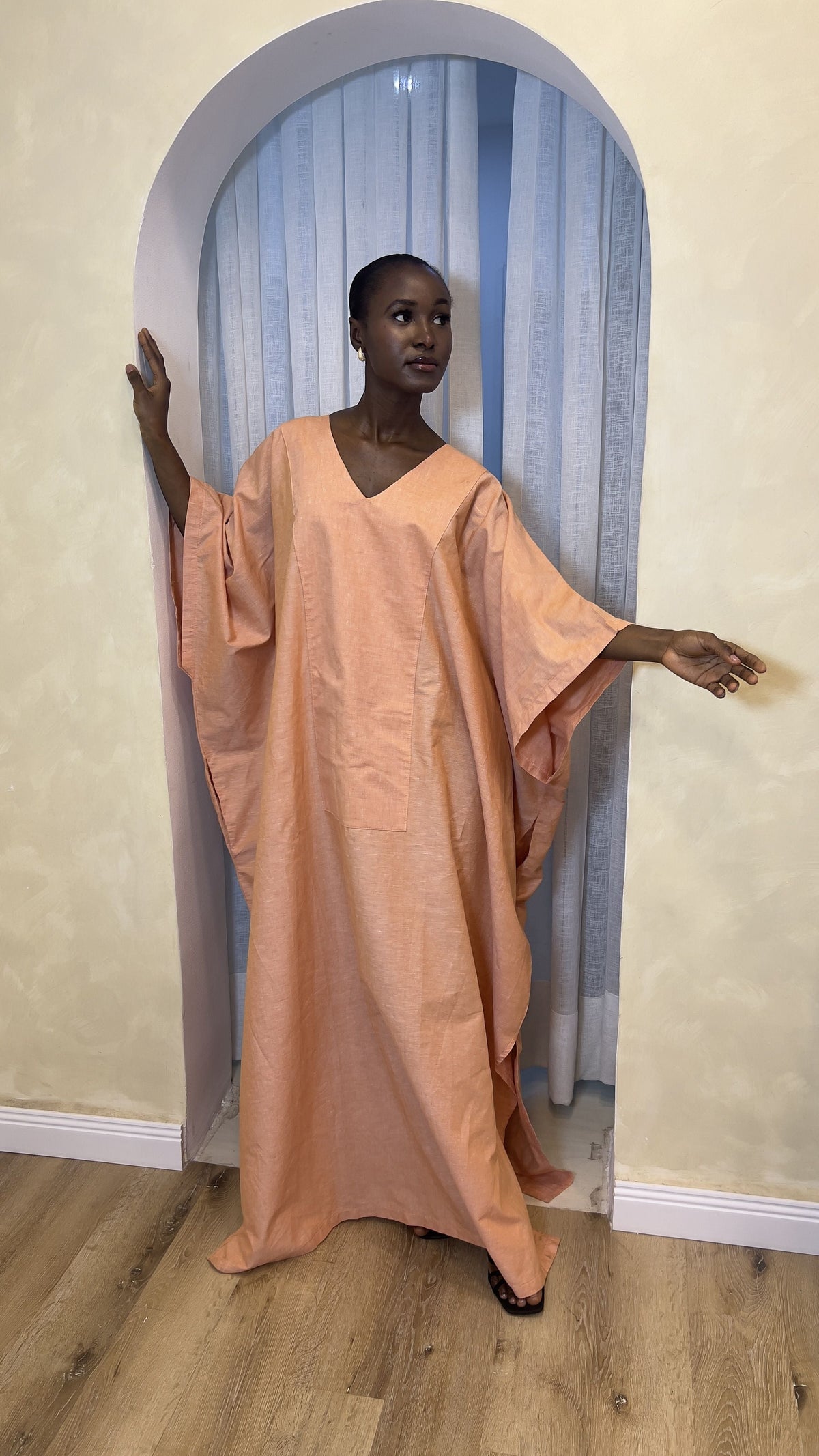 GOLDEN HOUR RELAXED LINEN KAFTAN  - PEACH