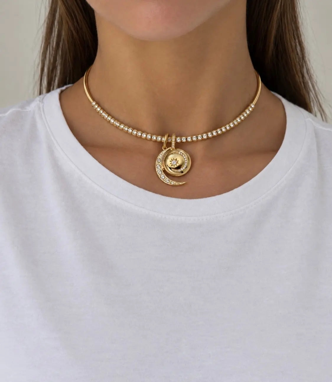 RC Gold  Choker with Moon and Stars