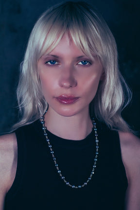 Silver Linked Black Pearl Necklace