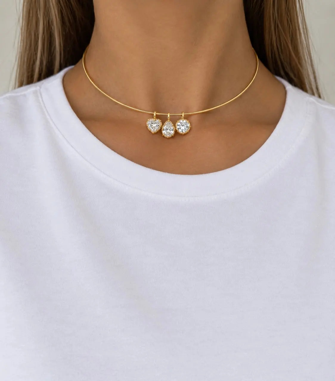 Gold Three Charm Choker