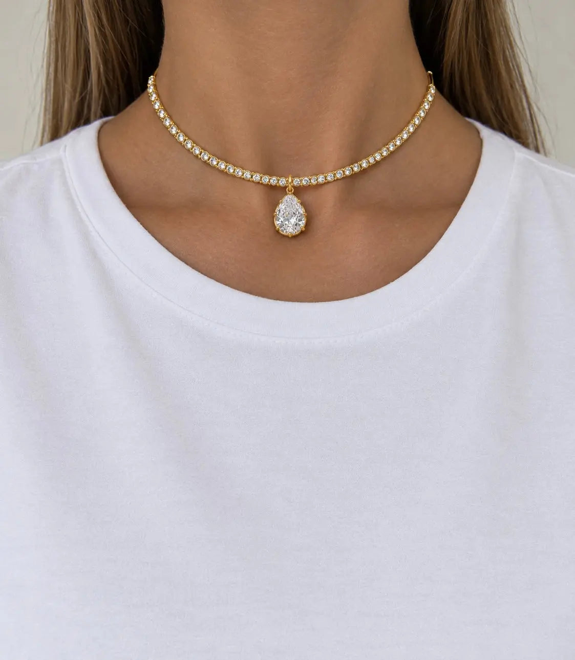 Gold Choker with Pear Shape Charm