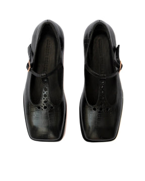 T Strap Matilda Cuero Croco Negro