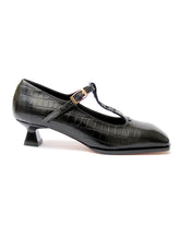 T Strap Matilda Cuero Croco Negro