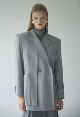 Oversized Cross-Front Straight-Cut Blazer