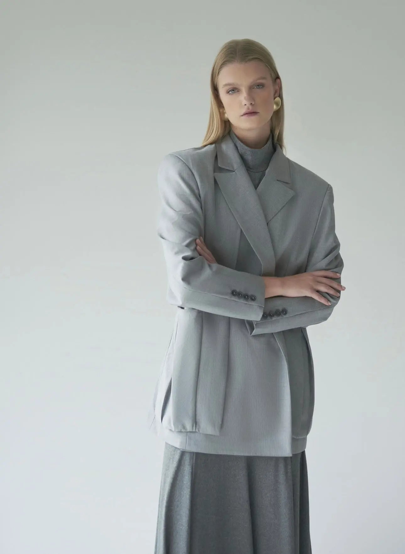 Oversized Cross-Front Straight-Cut Blazer