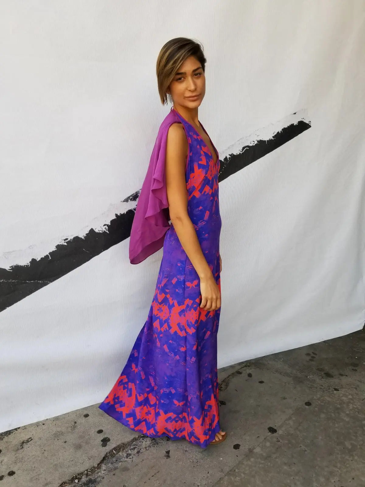 Wrap Halter Cape Dress