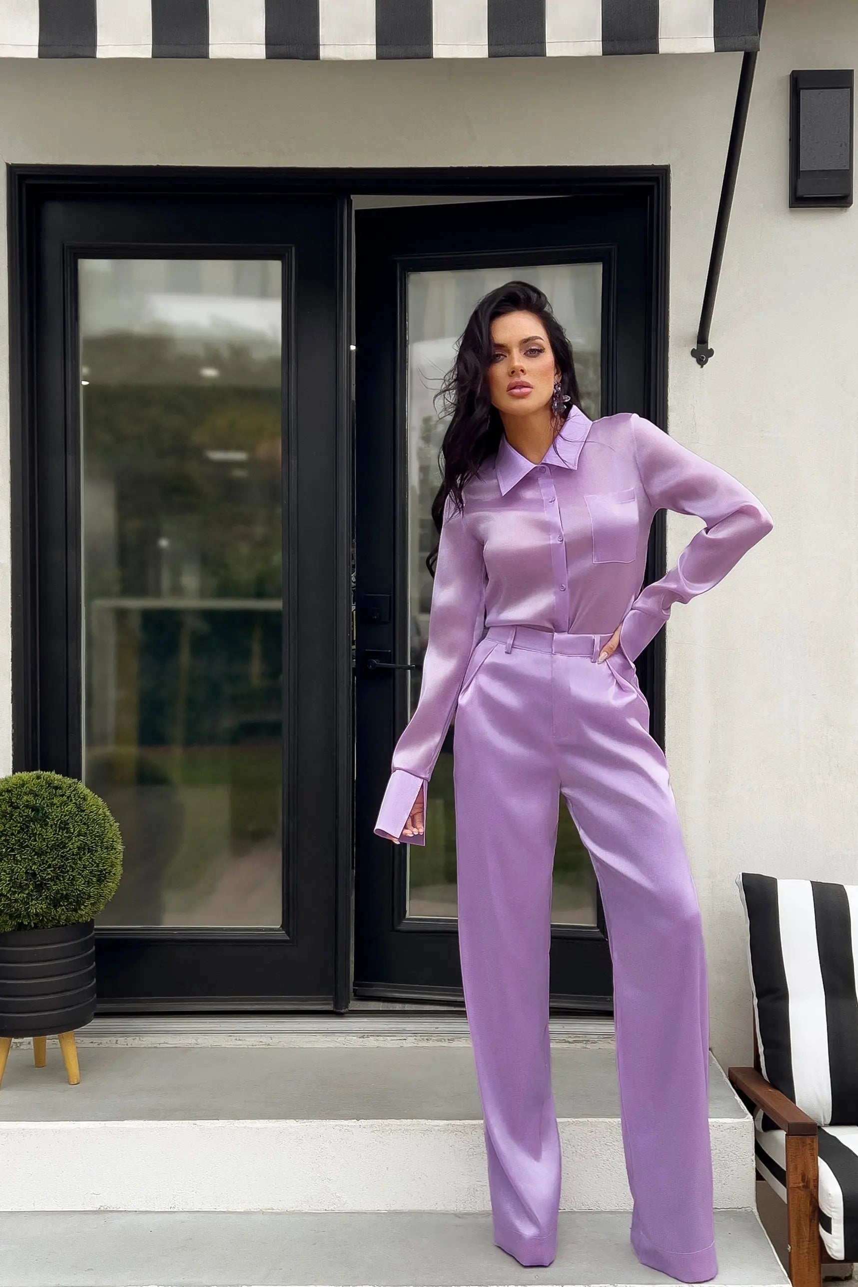 Iridescent Fluid Double Faced Wide Leg Pant