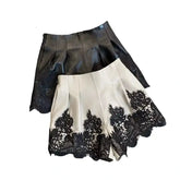 Lambskin Lace-Trim Skirt Shorts