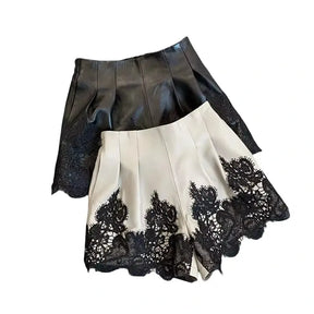 Lambskin Lace-Trim Skirt Shorts