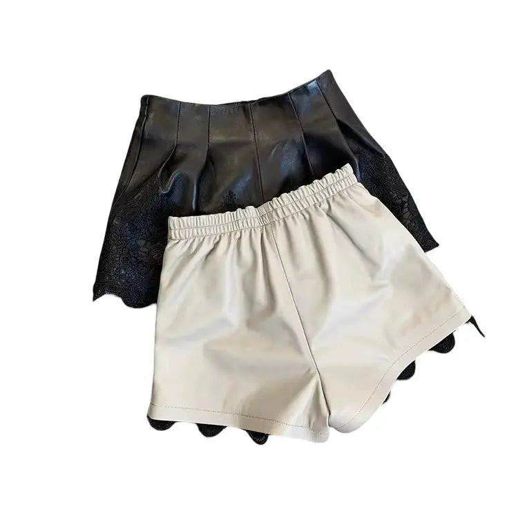 Lambskin Lace-Trim Skirt Shorts