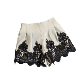 Lambskin Lace-Trim Skirt Shorts