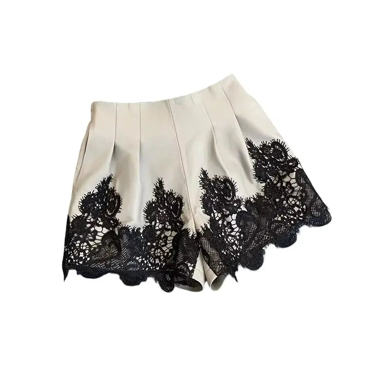 Lambskin Lace-Trim Skirt Shorts