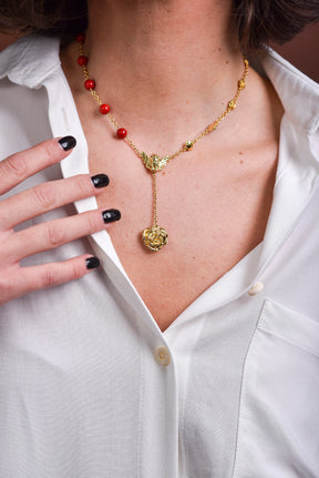 Fervor Gold Cupid Rose Coral Necklace