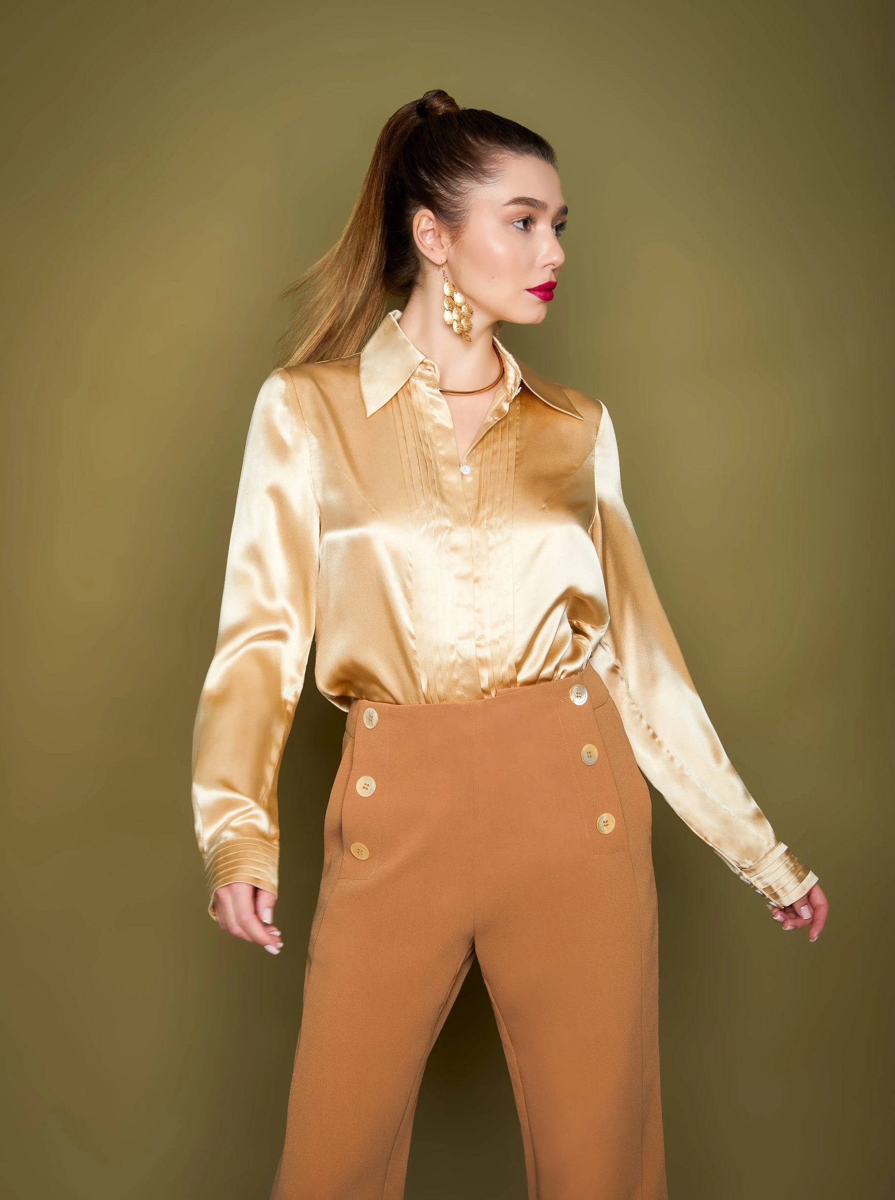 Solgo Pleated Silk Charmeuse Shirt