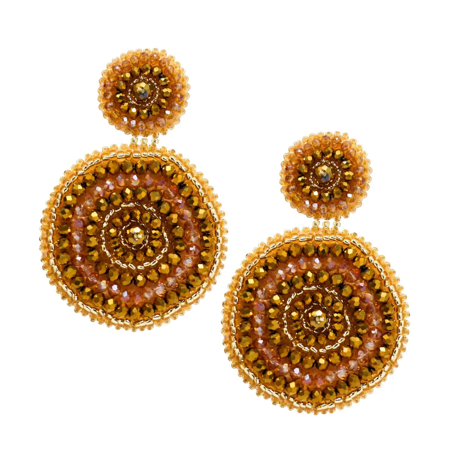 Gold Mandala Hand-embroidered Earrings
