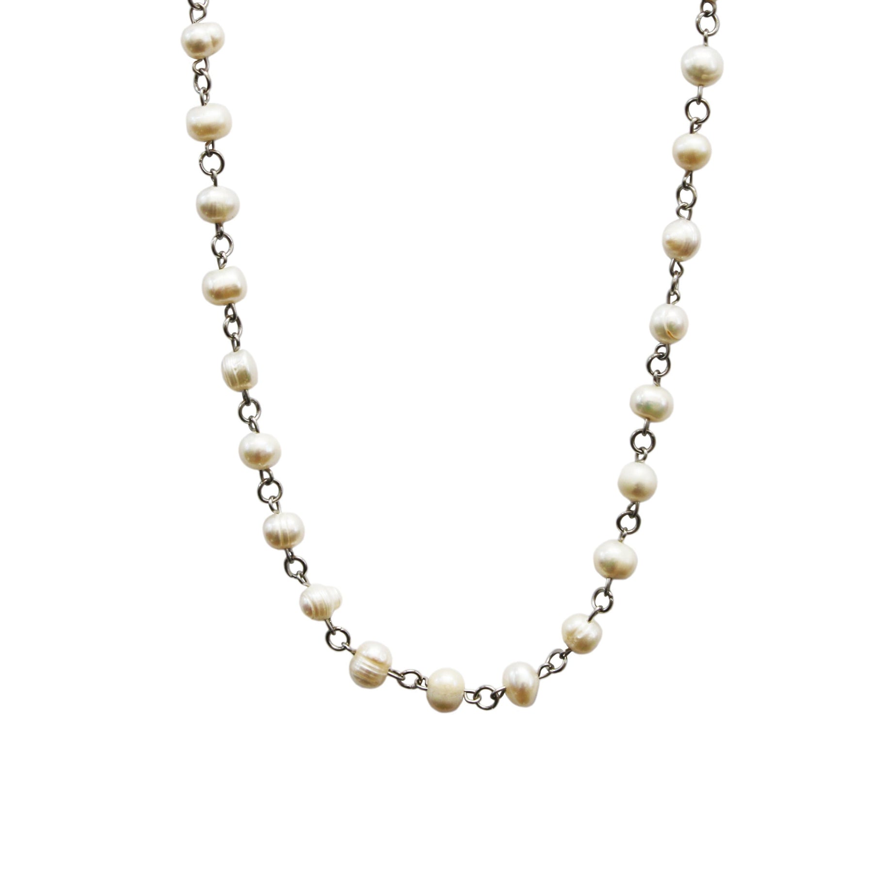 White Pearl Linked Necklace