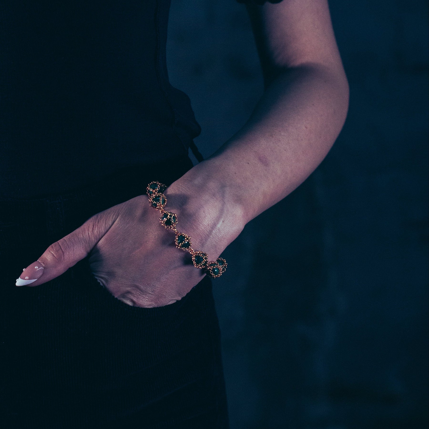 Caged Malachite Gemstone Bracelet In 14k Gold