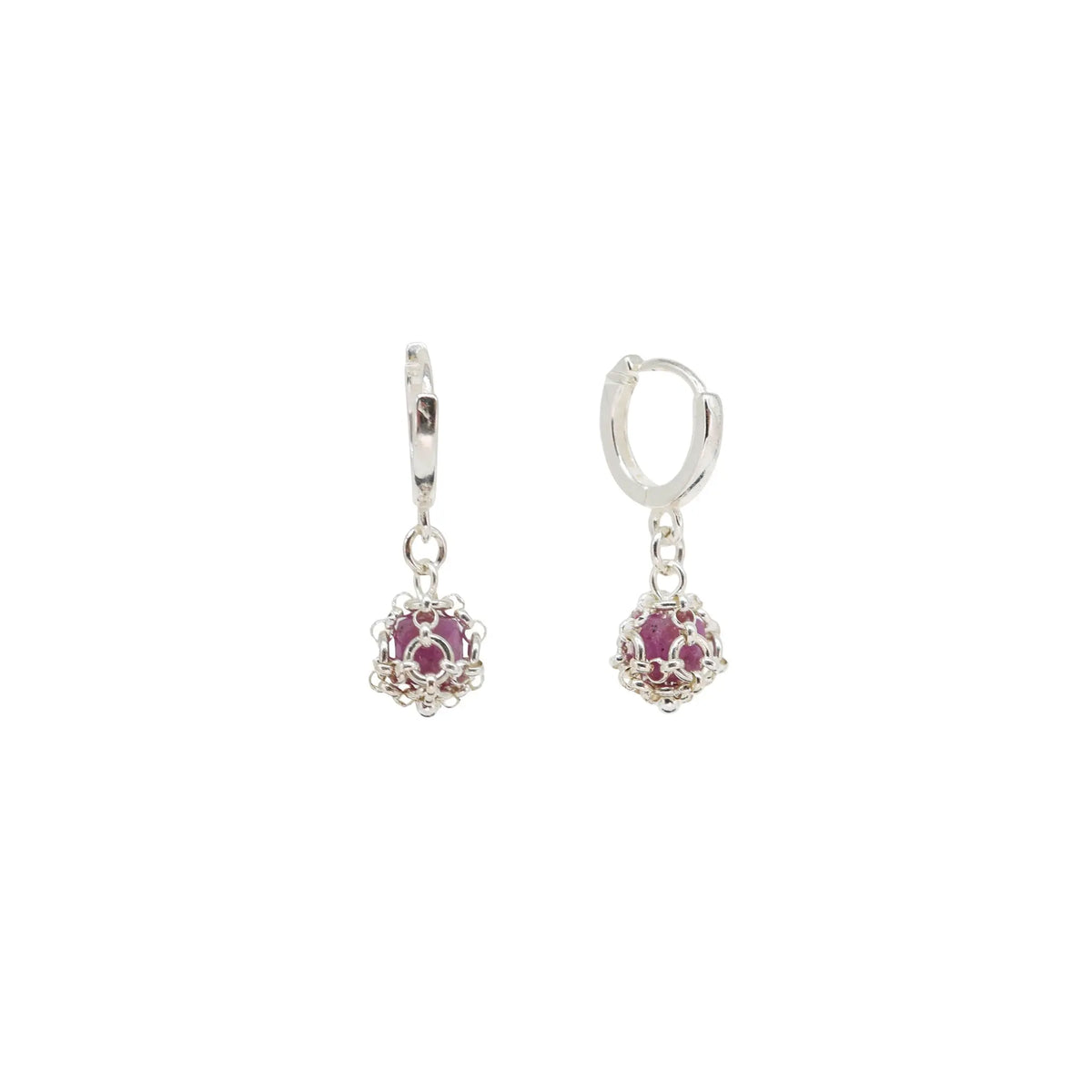 Raw Ruby Caged Earrings in Sterling Silver