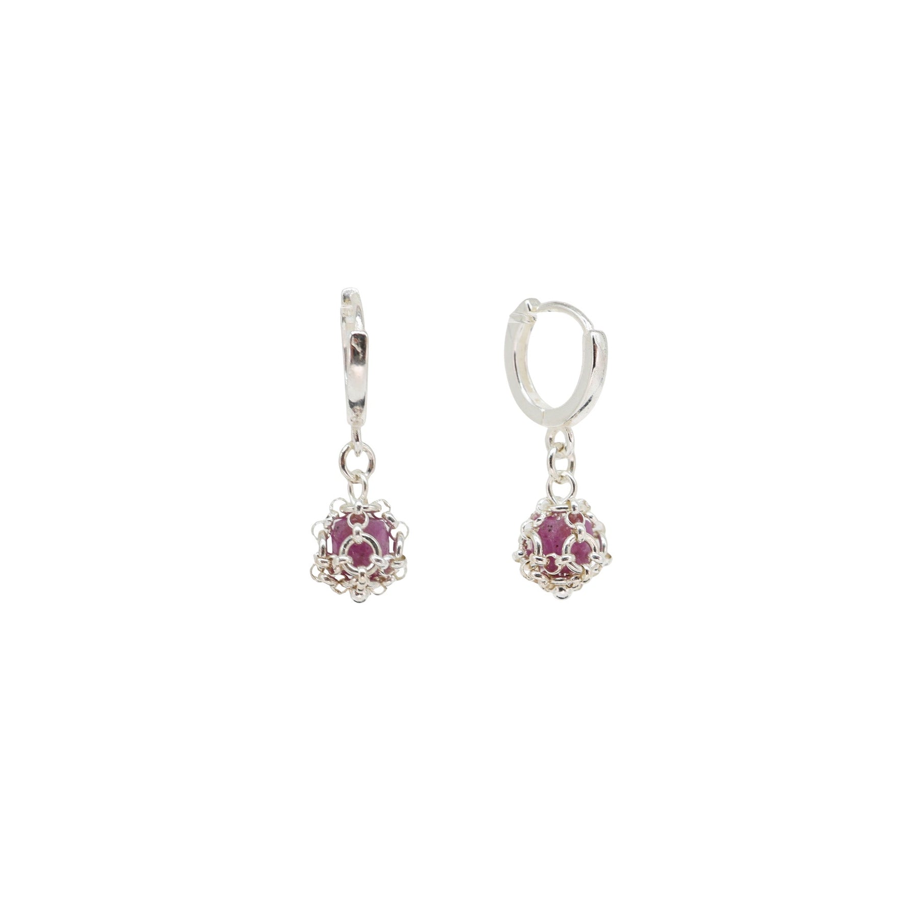 Raw Ruby Caged Earrings in Sterling Silver