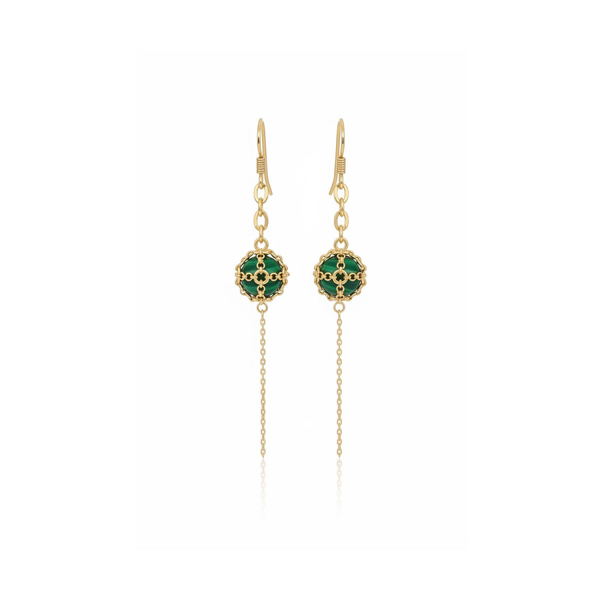 Caged Malachite Cable Chain Drop Earrings