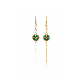 Caged Malachite Cable Chain Drop Earrings