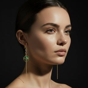 Caged Malachite Cable Chain Drop Earrings
