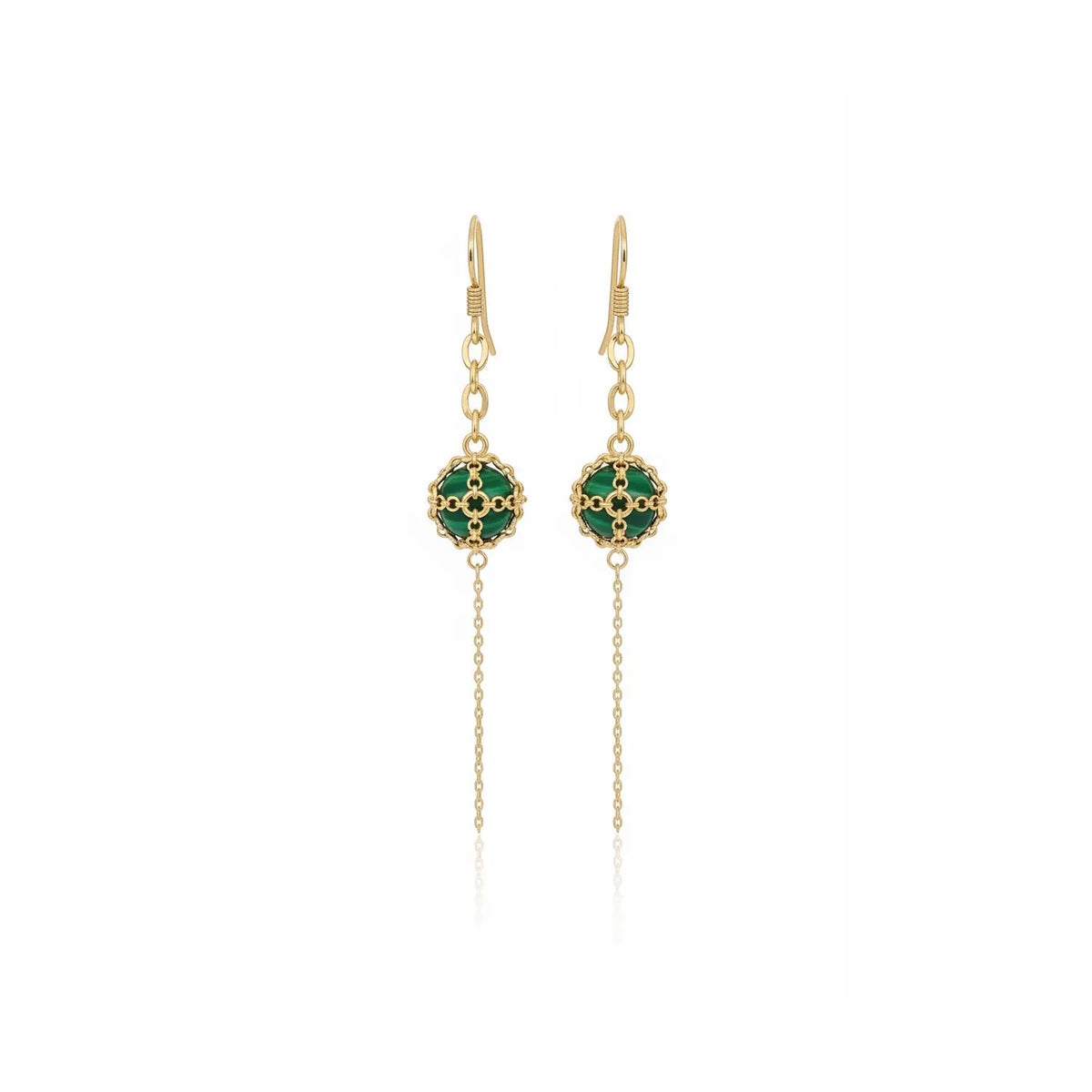 Caged Malachite Cable Chain Drop Earrings