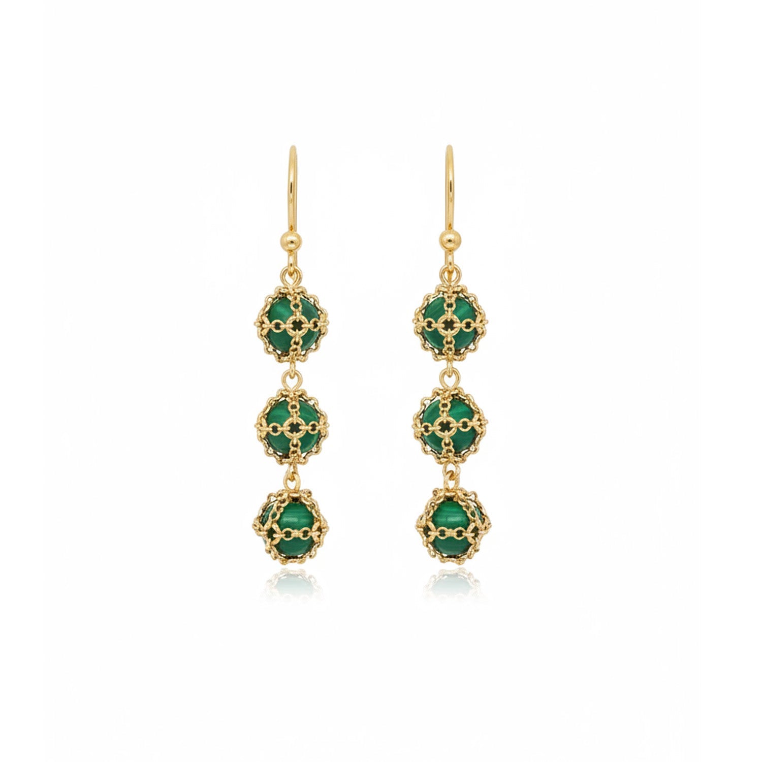 Stacked Caged Malachite Earrings