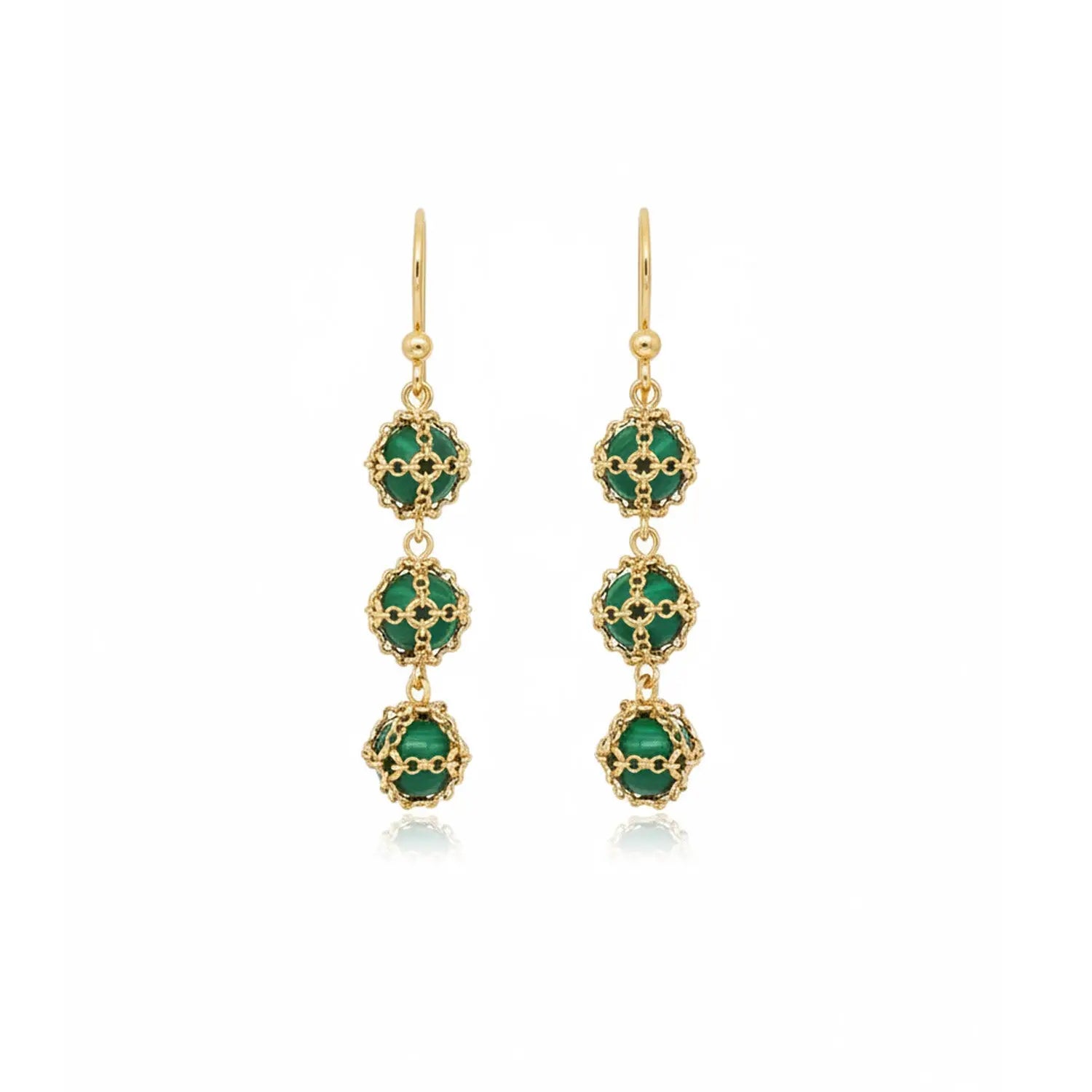 Stacked Caged Malachite Earrings