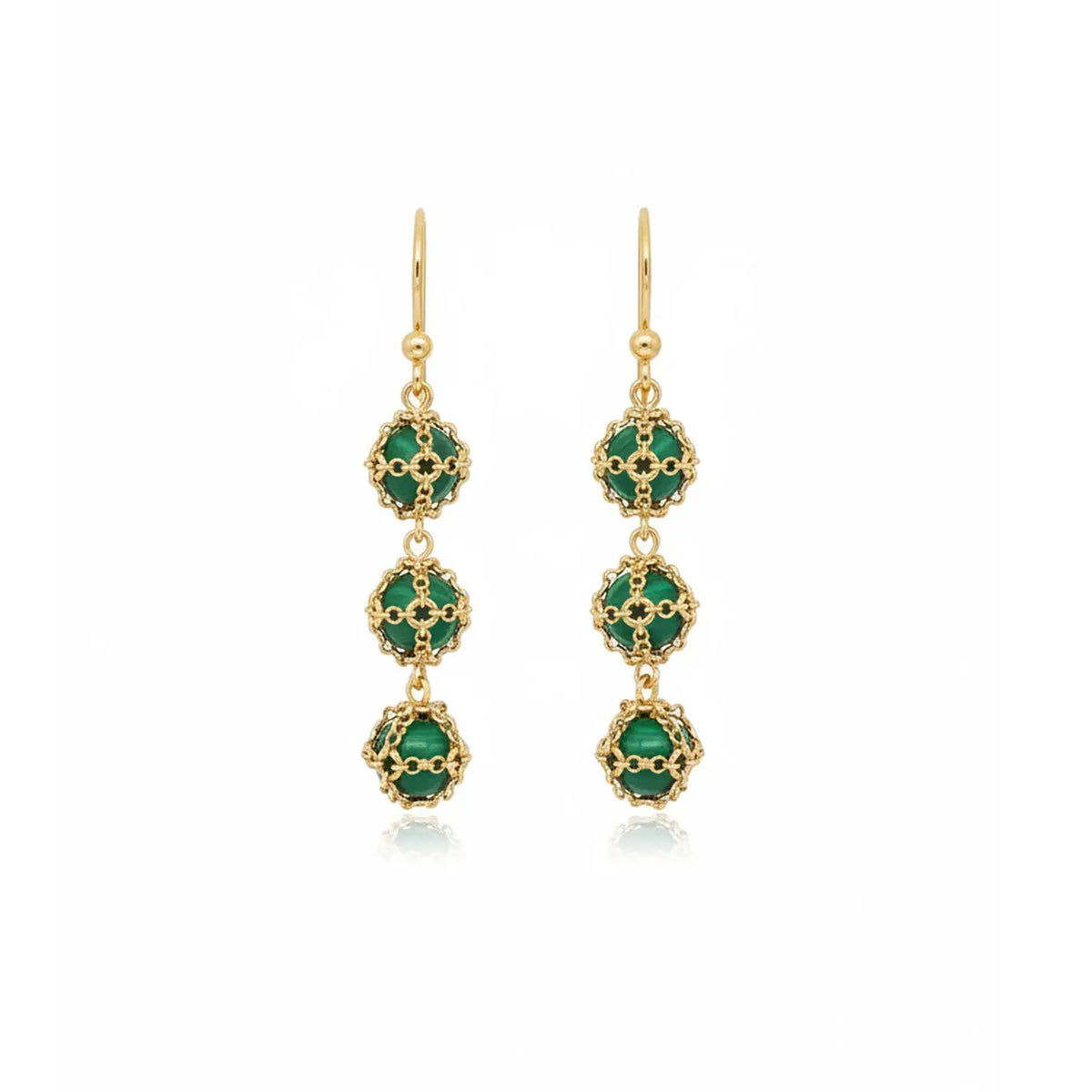 Stacked Caged Malachite Earrings