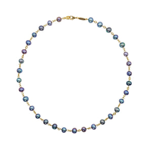 14k Gold Linked Black Pearl Necklace