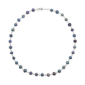 Silver Linked Black Pearl Necklace