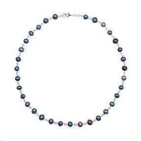 Silver Linked Black Pearl Necklace