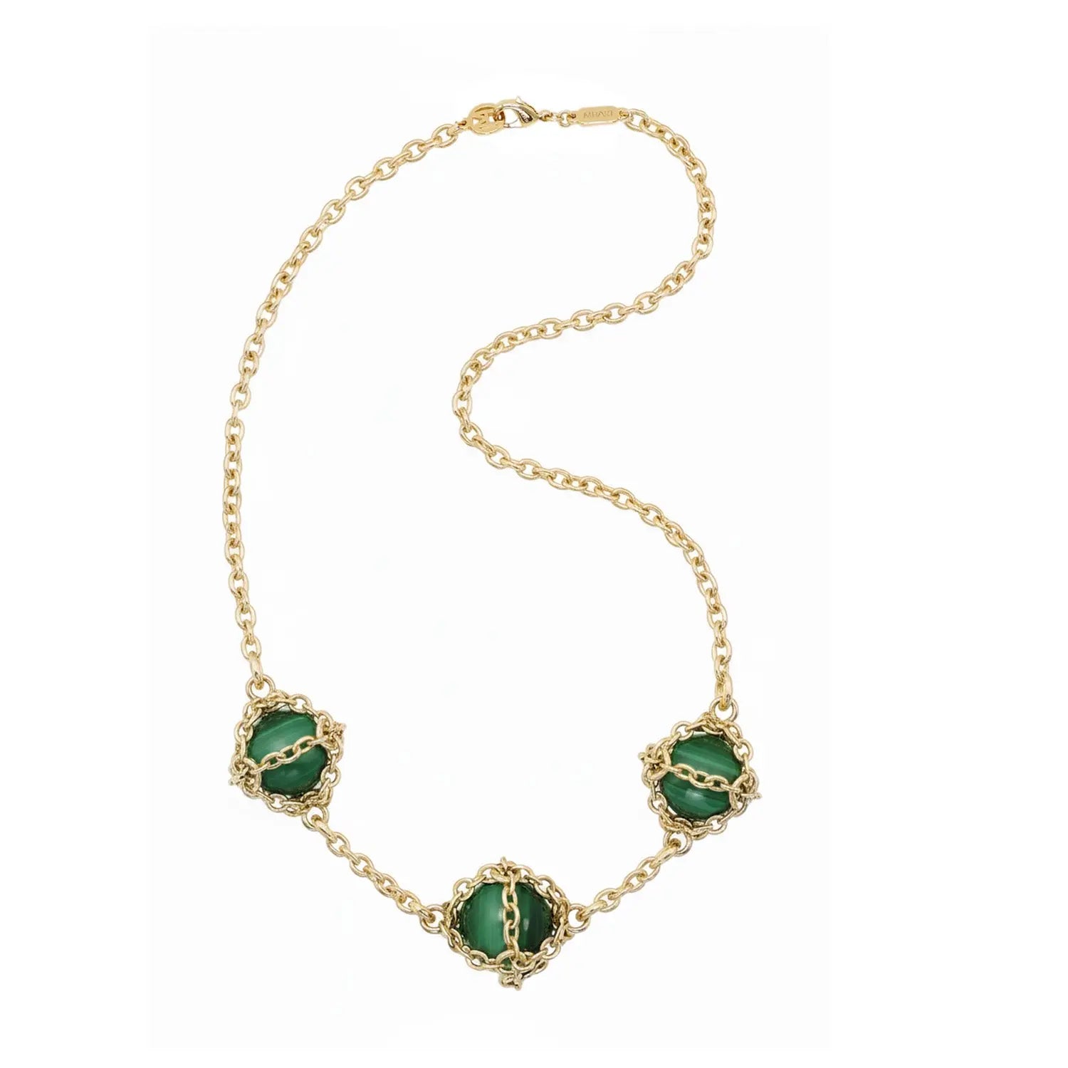 Triple Caged Malachite Necklace