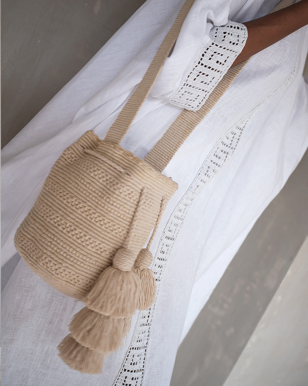 Medium Sand Wayuu Handcrafted Mochila