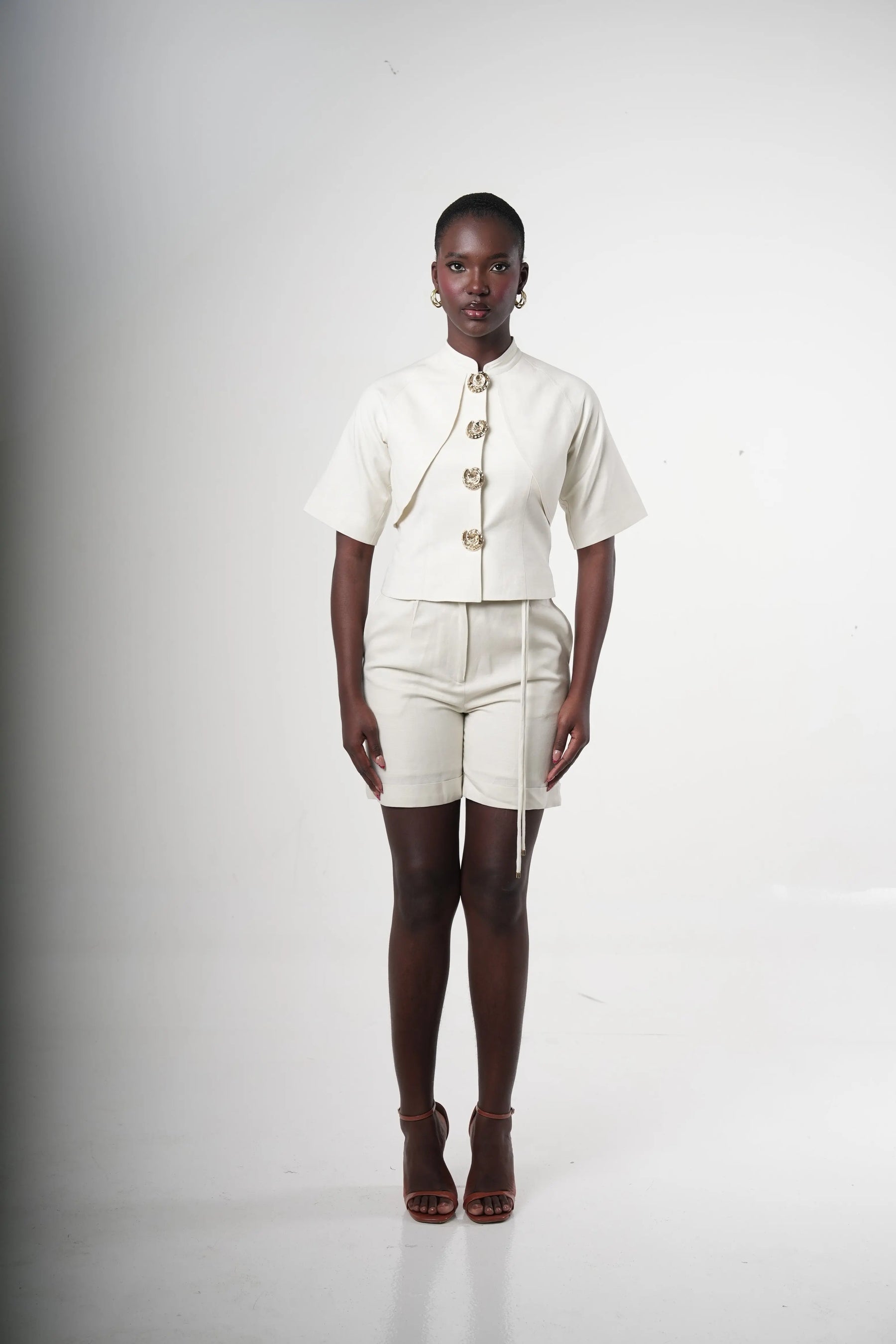 Narea Shell-button Linen Top
