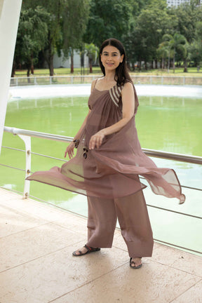 Mocha Glow Brown Jacket With Blouse And Top